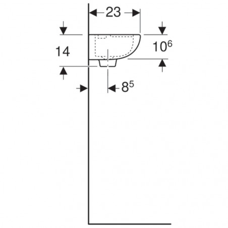 Ceramic wall-mounted washbasin 50 cm x 23 cm Geberit Linéa compact