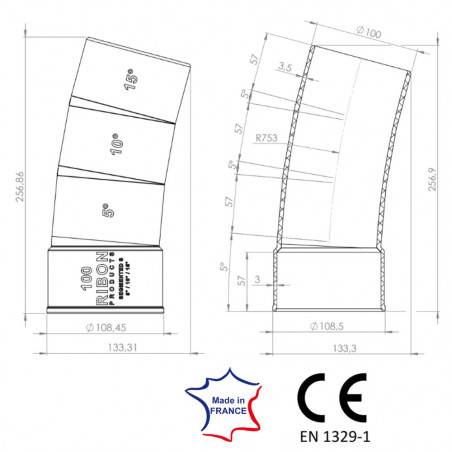 PVC-Bogen 100 mm Mehrwinkel 5°/10°/15° zuschneidbar männlich weiblich RIBON SEG100S - Bild 3/7