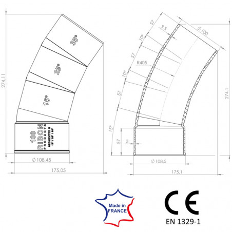 PVC-Bogen 100 mm mit mehreren Winkeln 15°/25°/35° abnehmbar männlich weiblich RIBON SEG100M - Bild 3/7