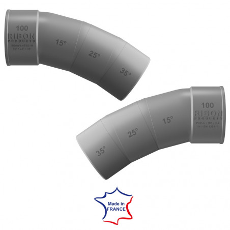 Codo PVC 100 mm multiángulos 15°/25°/35° rompible macho hembra