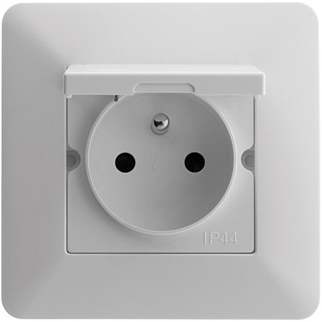 Toma bipolar + toma de tierra, IP44, modelo ARTEZO, blanco.