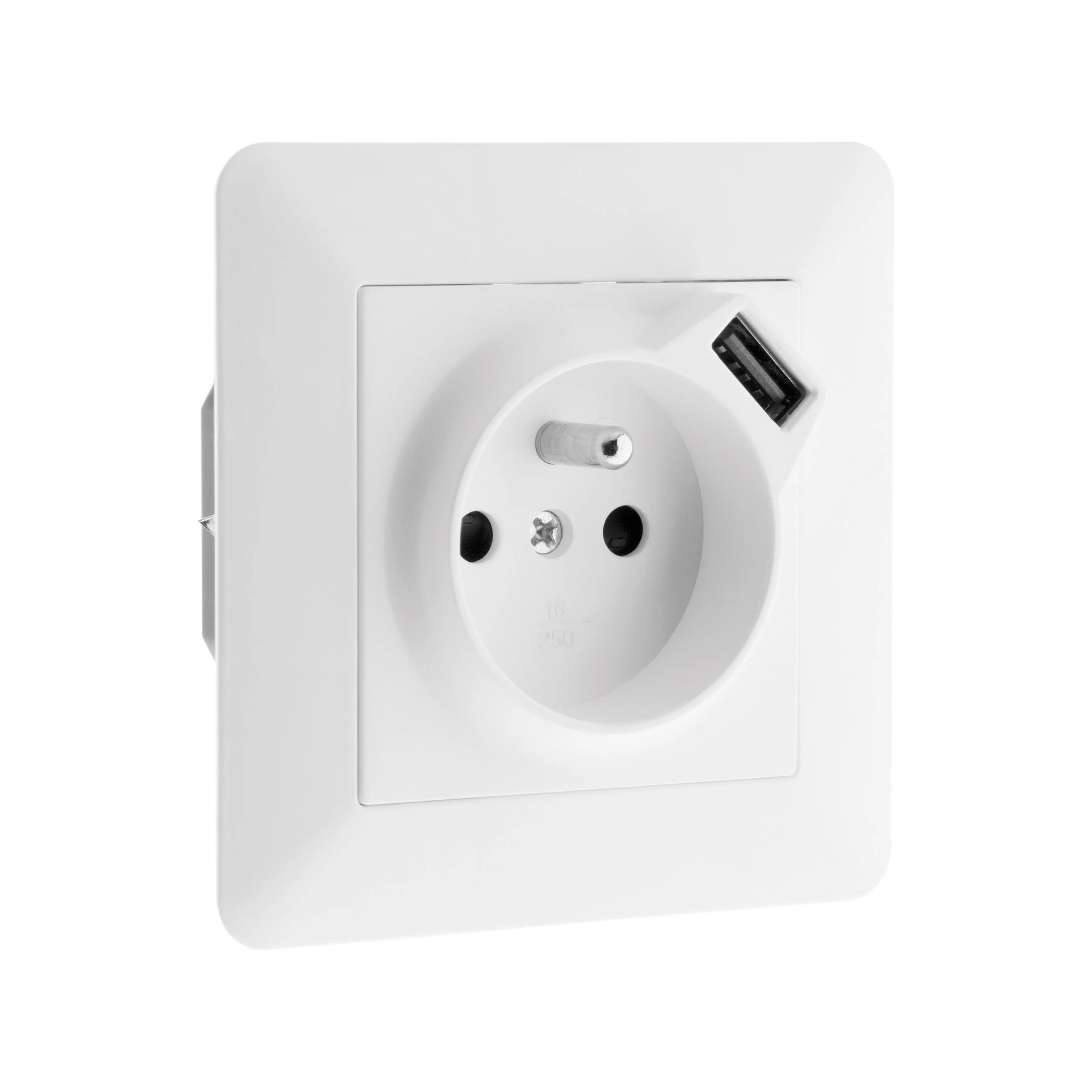 Two-pole + ground socket + USB ARTEZO model white.