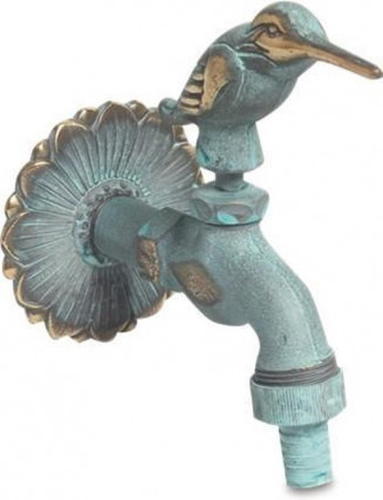 Robinet de jardin décoratif motif oiseau finition vert de gris.