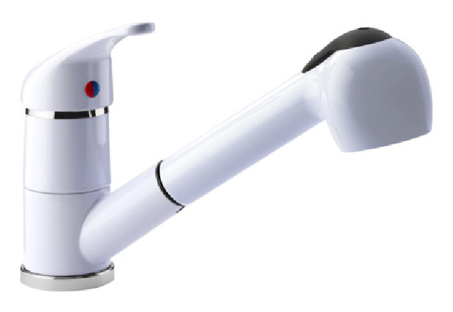 Miscelatore monocomando bianco lucido per lavabo con doccetta estraibile