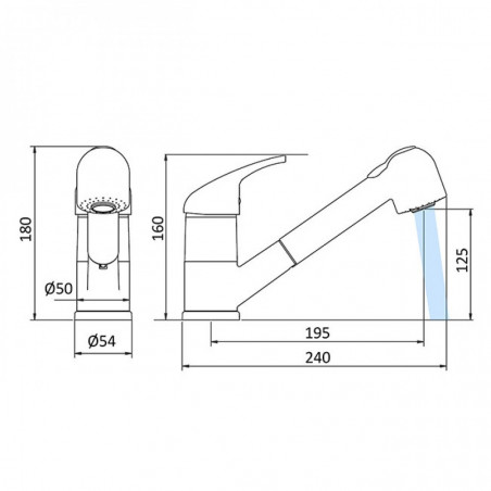 Glossy white single-lever sink mixer with pull-out hand shower