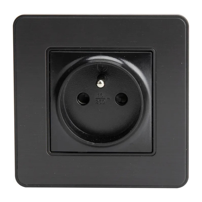 Toma de corriente empotrable de 2 polos + toma de tierra 16A modelo KOURO metal negro cepillado ZENITECH Toma de corriente empotrable de 2 polos + toma de tierra 16A modelo KOURO metal negro cepillado ZENITECH