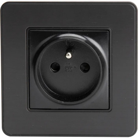 Presa da incasso a 2 poli + messa a terra 16A Modello KOURO in metallo nero spazzolato ZENITECH