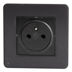 Prise 2 pôles + terre 16A encastrable Easy eject modèle KOURO métal noir brossé ZENITECH