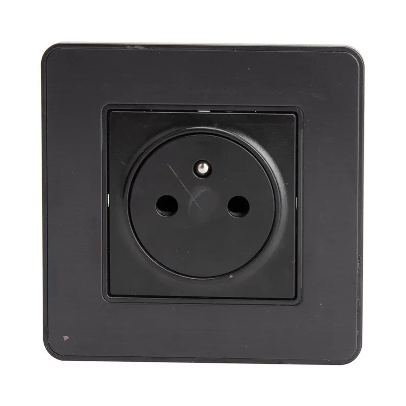 Prise 2 pôles + terre 16A encastrable Easy eject modèle KOURO métal noir brossé ZENITECH Prise 2 pôles + terre 16A encastrable Easy eject modèle KOURO métal noir brossé ZENITECH