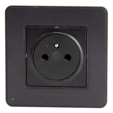 Einbausteckdose 2-polig + Erde 16A Easy eject Modell KOURO Metall schwarz gebürstet ZENITECH
