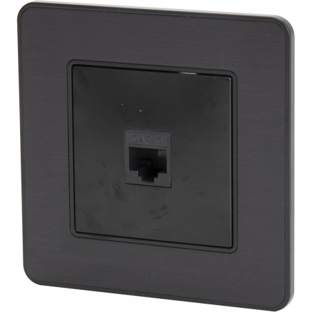 Prise téléphone RJ45 encastrable modèle KOURO métal noir brossé ZENITECH