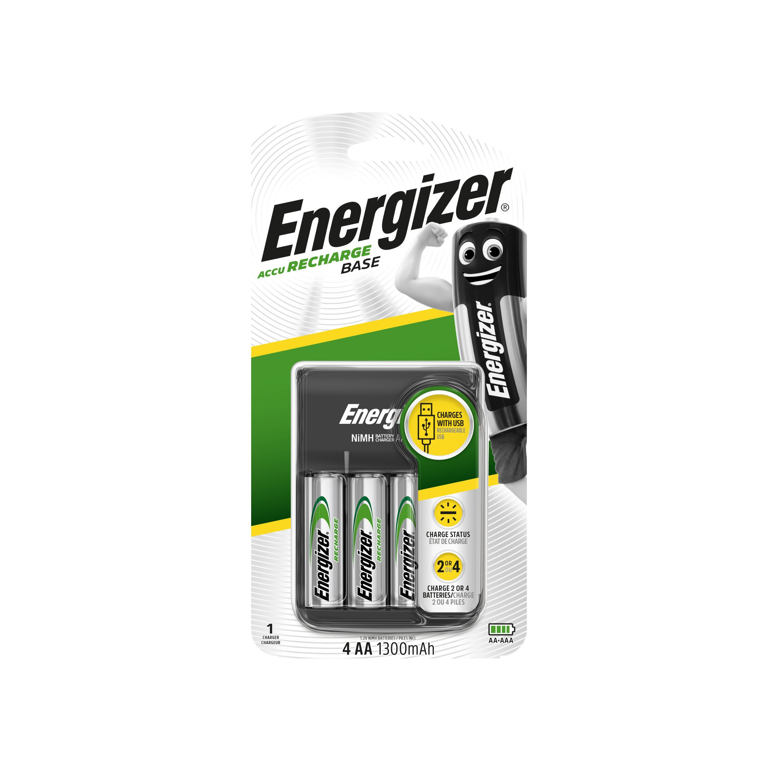 Chargeur ENERGIZER base USB pour 4 piles AA/AAA + 4 piles AA