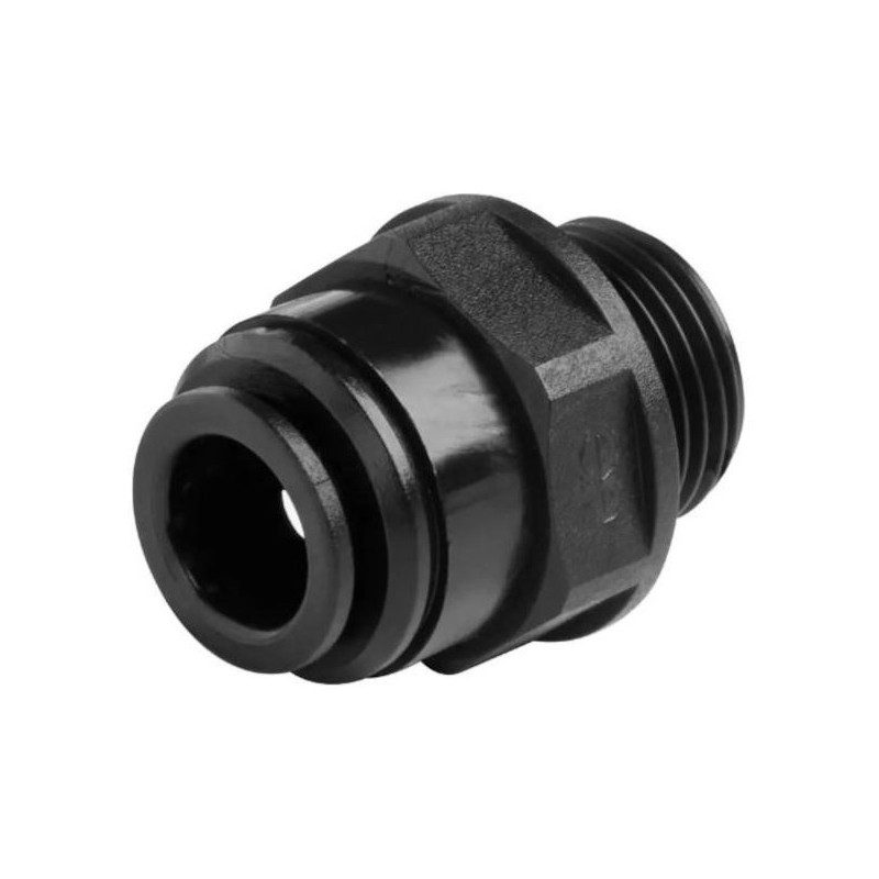 Union simple rigide mâle 1/4" (8x13) Push-Fit en acétal noir pour tuyau 4 mm