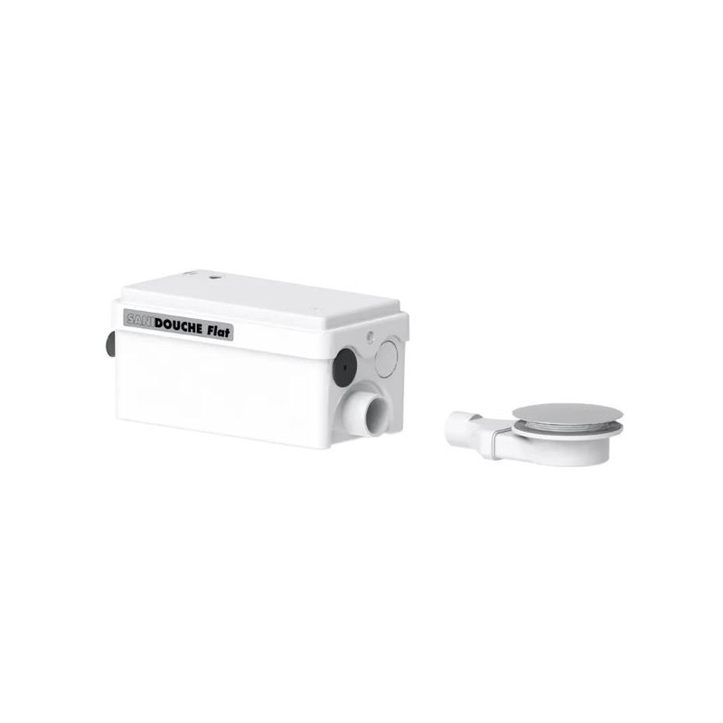 Pompe de relevage SANIDOUCHE FLAT avec bonde pour receveur de douche plat (8 cm) , 2 entrées Pompe de relevage SANIDOUCHE FLAT avec bonde pour receveur de douche plat (8 cm) , 2 entrées