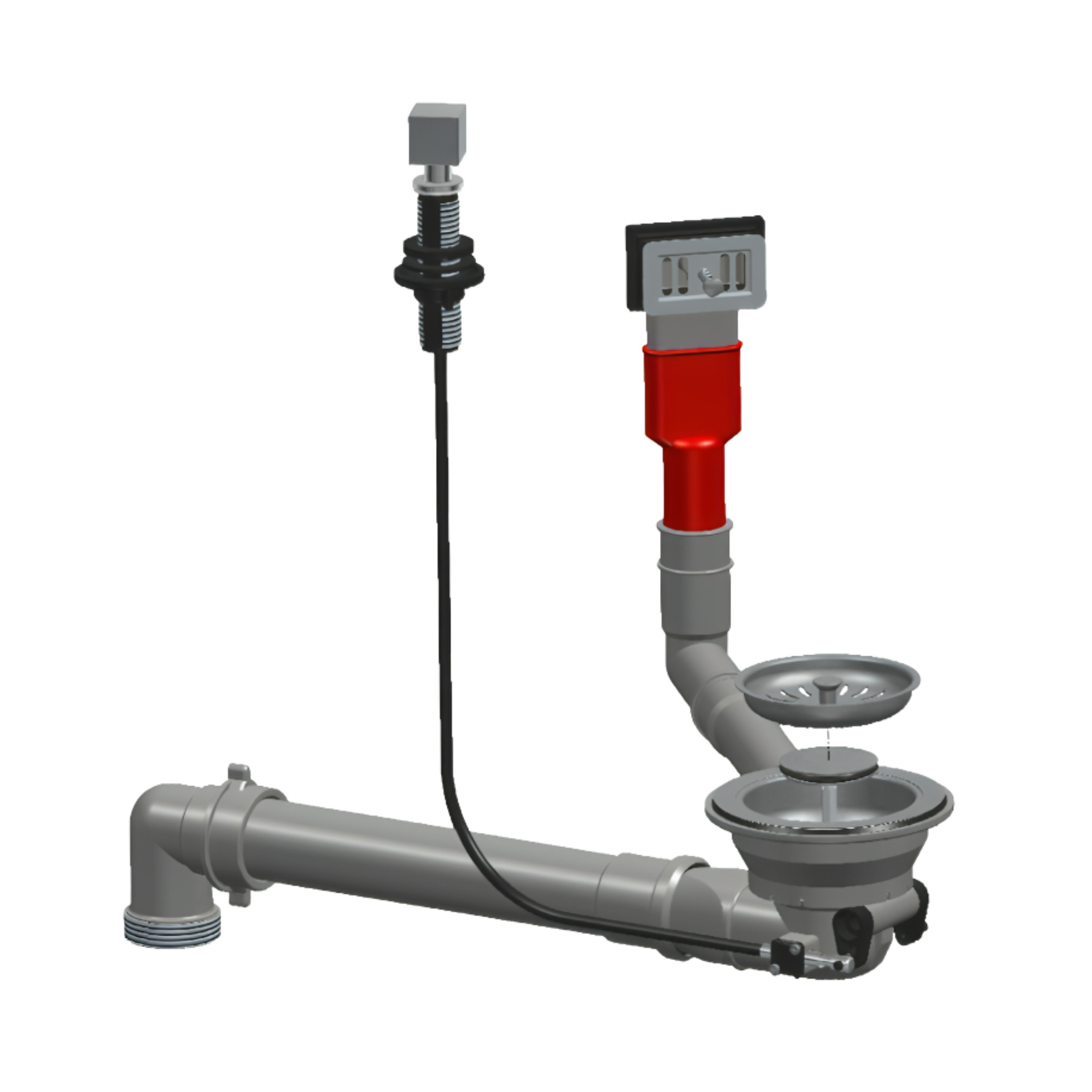 Scarico automatico per lavello salvaspazio da 115 mm, troppopieno rettangolare, acciaio inox satinato aisi