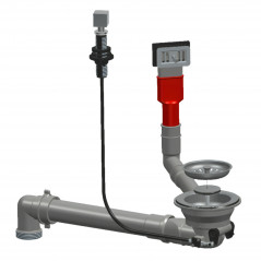 Scarico automatico per lavello salvaspazio da 115 mm, troppopieno rettangolare, acciaio inox satinato aisi