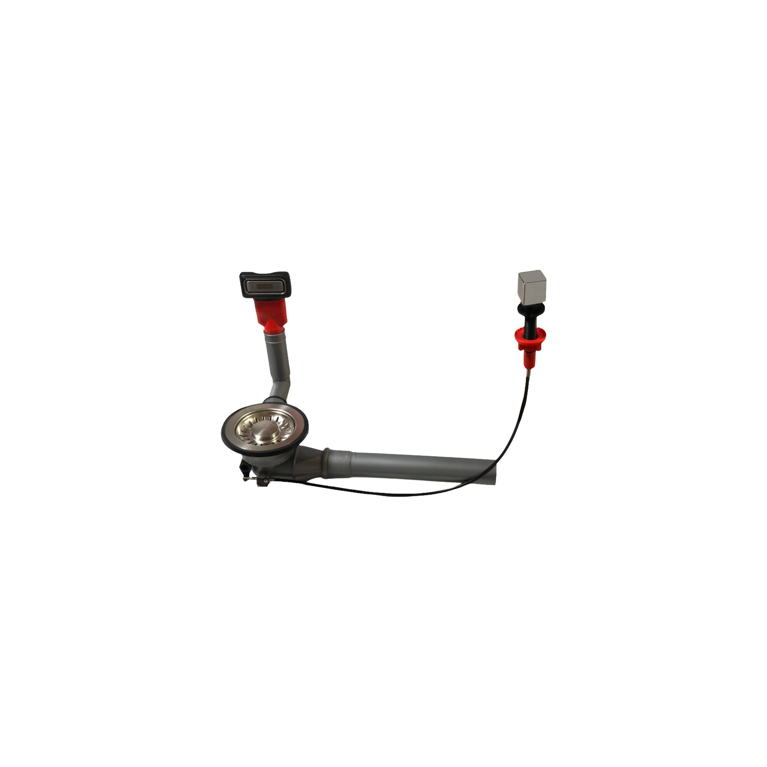 Automatic single-bowl sink drain with rectangular overflow and square knob