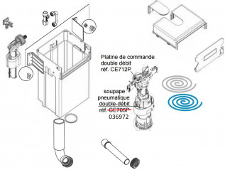 Pneumatic double flow mechanism for Cesame toilet tank
