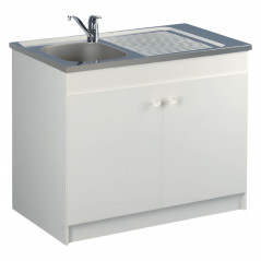 Meuble sous évier cuisine 120 x 60 cm Liberty Aquarine, 2 portes, blanc mat, étagère, kit à monter