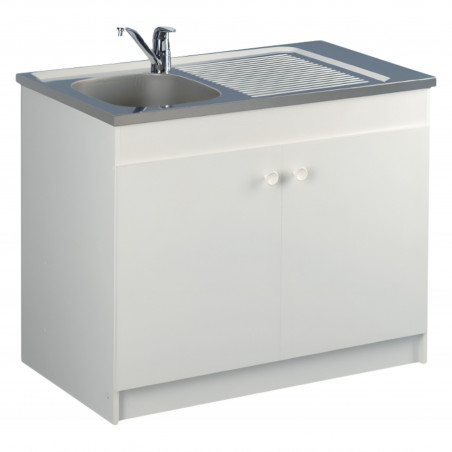 Meuble sous évier cuisine 120 x 60 cm Liberty Aquarine, 2 portes, blanc mat, étagère, kit à monter