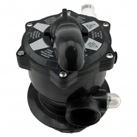 Válvula de piscina Aqualux Cocoon Axos Xeo 6 vías brida TOP, negra, con collarín, tornillos y junta
