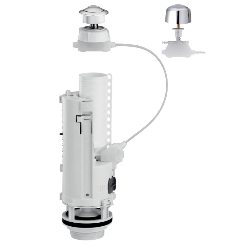Universal dual-volume flush mechanism with special renovation cable, standard knobs and small holes Universal dual-volume flush mechanism with special renovation cable, standard knobs and small holes