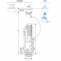 Universal dual-volume flush mechanism with special renovation cable, standard knobs and small holes