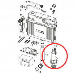 Mécanisme de chasse TECE A2 pour réservoir WC encastré UNI, rinçage double touche