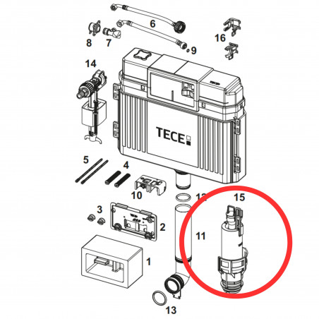 Mécanisme de chasse TECE A2 pour réservoir WC encastré UNI, rinçage double touche