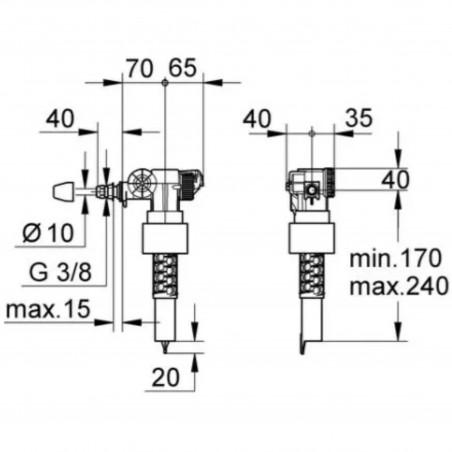 Válvula flotador de entrada lateral GROHE ultrasilenciosa 12x17 (3/8") para cisternas de WC