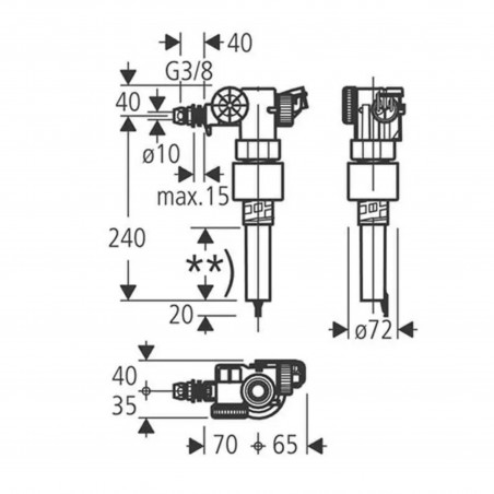 Robinet flotteur GROHE réservoir WC encastré universel, filetage court 12x17