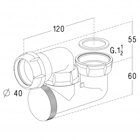 Swivel bath trap, horizontal outlet 40 mm, inspection plug, NF EN 274