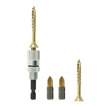 Magnetisches Bithalter-Set, 2 Bits PZ2, 50 Rocket-Holzschrauben 4x40 mm TX20