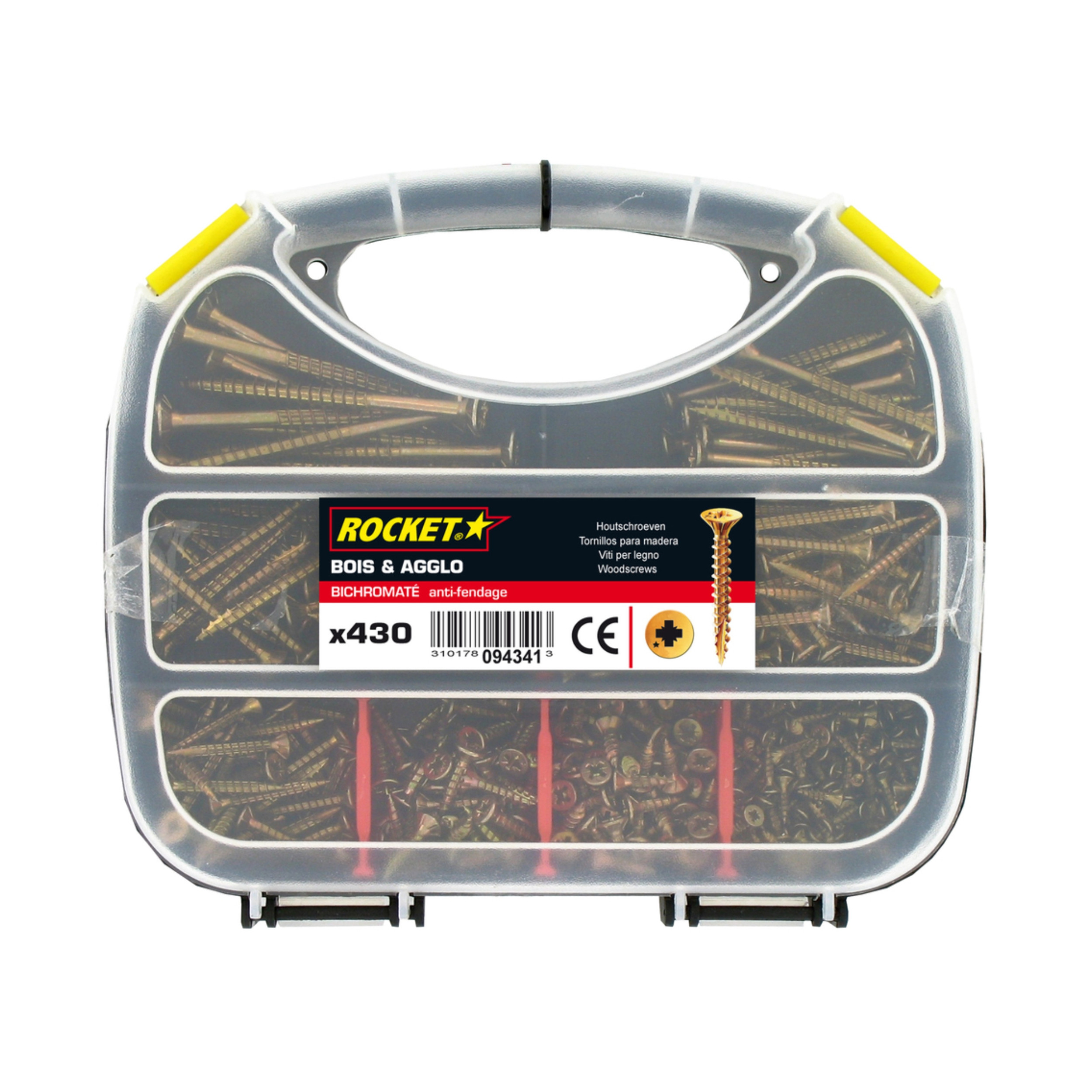 Juego de 430 tornillos Rocket antifisuras para madera y aglomerado, cabeza avellanada PZ