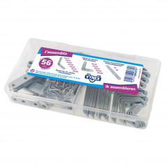 Coffret 56 équerres et pattes d’assemblage Vynex avec vis acier galvanisé