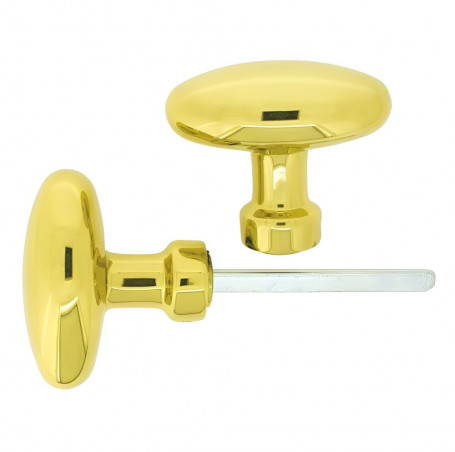 Poignée de porte bouton double olive, carrée de 6 mm, laiton poli