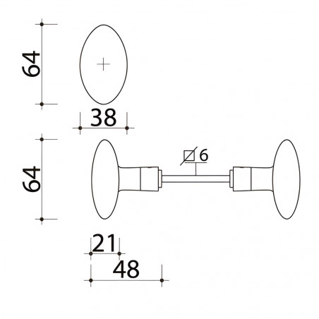 Knopf-Türgriff Doppelolive, 6 mm Quadrat, Messing poliert
