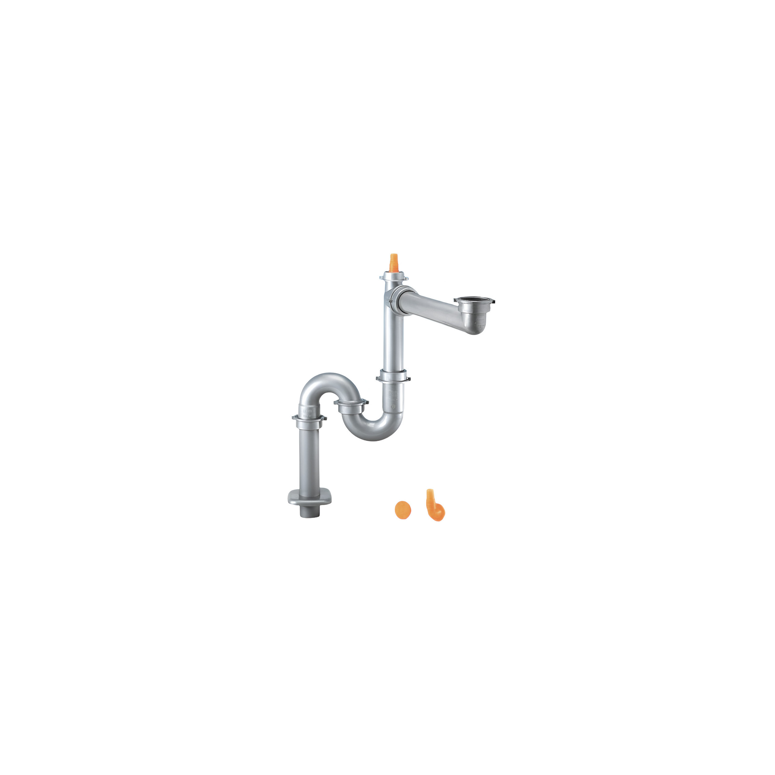 Siphon gain de place gris métallisé pour évier collectif 1 bassin avec sortie au sol