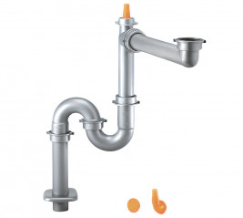 Siphon gain de place gris métallisé pour évier collectif 1 bassin avec sortie au sol