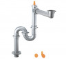 Siphon gain de place gris métallisé pour évier collectif 1 bassin avec sortie au sol