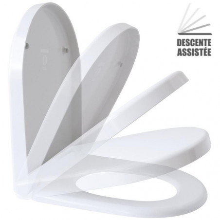 Abattant WC universel Type D, entraxe 50 à 175 mm, fixation dessus, blanc