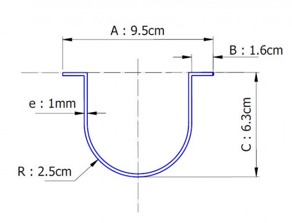 Schutzrinne aus Inox, Durchmesser 60 mm, für Rohr max. 22 mm, 1 m