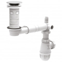 Vidage vasque extra-plat gain de place, bonde lavabo universel recoupable , chromé et blanc NF
