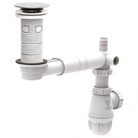 Vidage vasque extra-plat gain de place, bonde lavabo universel recoupable , chromé et blanc NF