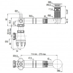 Desagüe de lavabo extra-plano ahorro de espacio, válvula de lavabo universal recortable, cromado y blanco NF