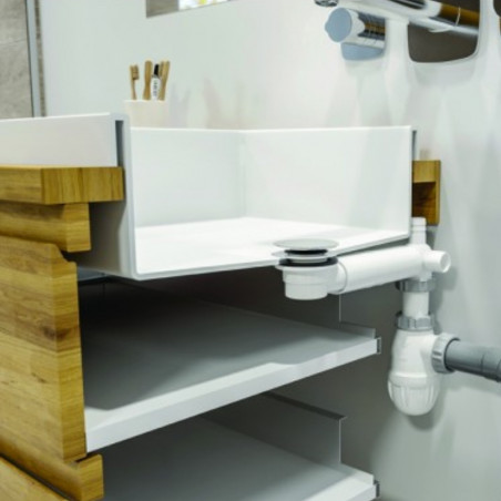 Vidage vasque gain de place, bonde lavabo universel recoupable , chromé et blanc NF