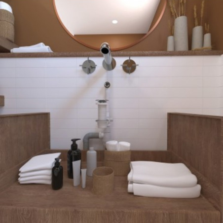 Vidage vasque gain de place, bonde lavabo universel recoupable , chromé et blanc NF