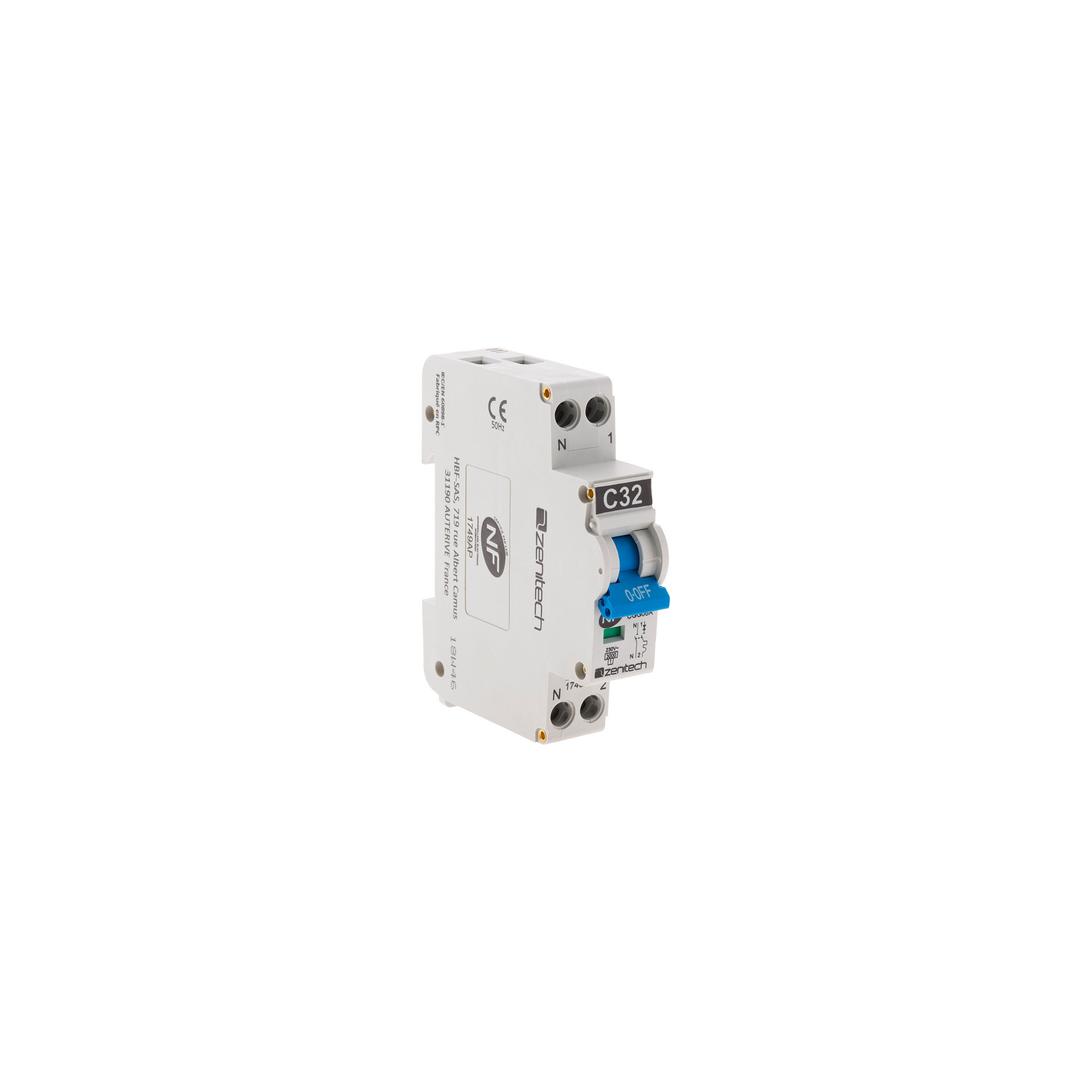 Disjoncteur 3KA Phase/Neutre 32A NF ZENITECH