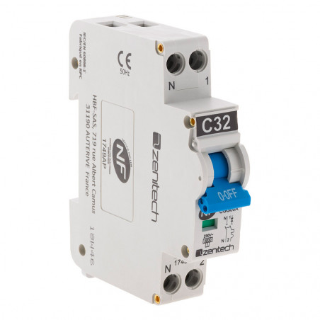 Disjoncteur 3KA Phase/Neutre 32A NF ZENITECH