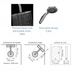 TOTMY TOO douchekolom met mechanische mengkraan, aluminium.